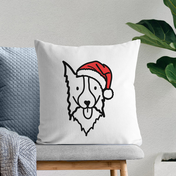 Doodled Santa Hat Dog Breed Throw Pillow Cover -50+ Breeds