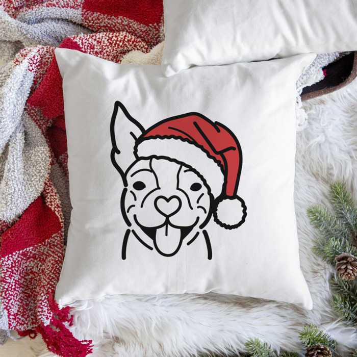 Doodled Santa Hat Dog Breed Throw Pillow Cover -50+ Breeds