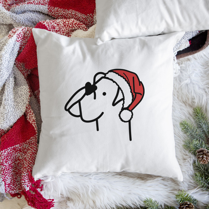Doodled Santa Hat Dog Breed Throw Pillow Cover -50+ Breeds