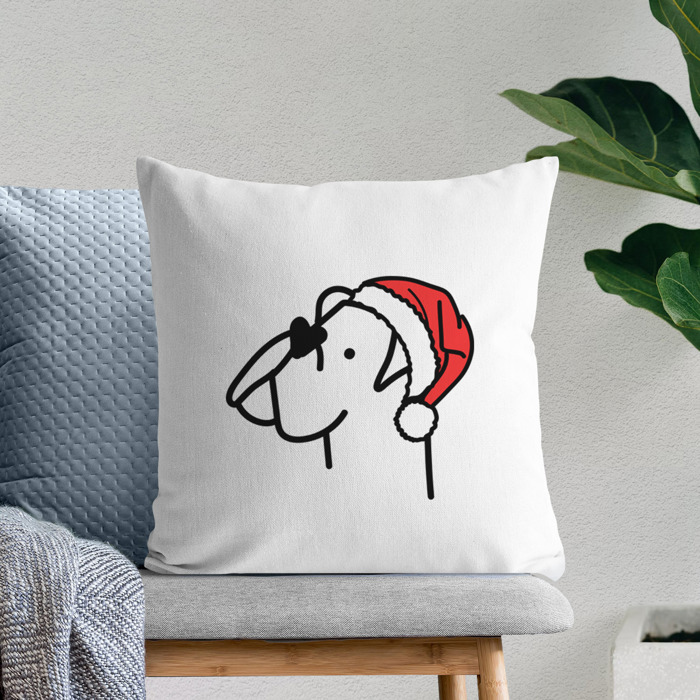 Doodled Santa Hat Dog Breed Throw Pillow Cover -50+ Breeds
