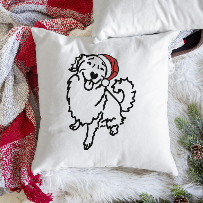 Doodled Santa Hat Dog Breed Throw Pillow Cover -50+ Breeds