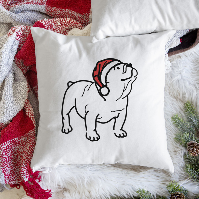 Doodled Santa Hat Dog Breed Throw Pillow Cover -50+ Breeds