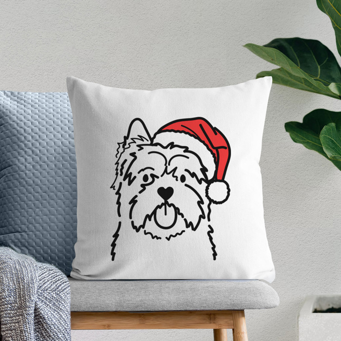 Doodled Santa Hat Dog Breed Throw Pillow Cover -50+ Breeds