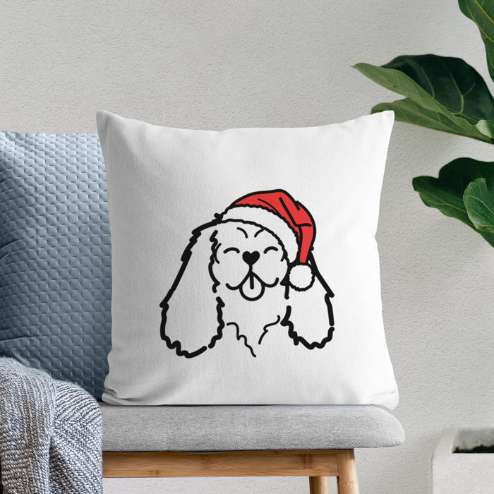 Doodled Santa Hat Dog Breed Throw Pillow Cover -50+ Breeds