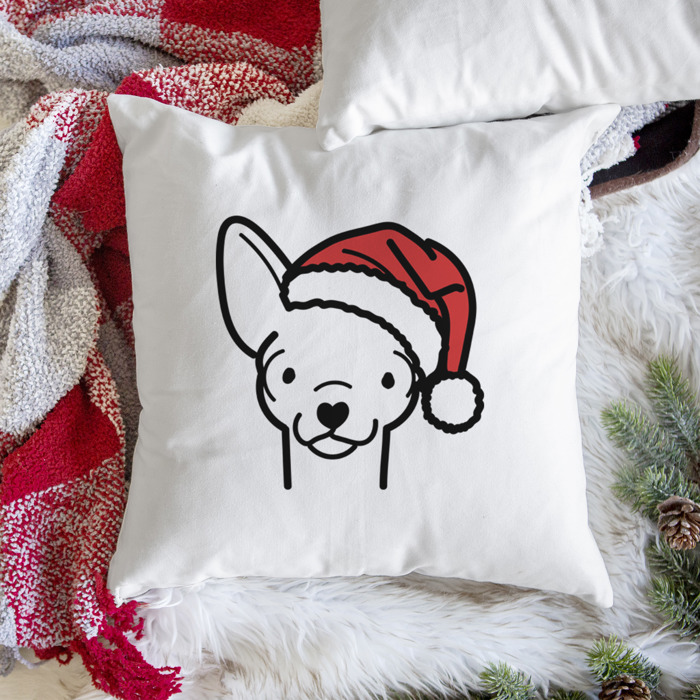 Doodled Santa Hat Dog Breed Throw Pillow Cover -50+ Breeds