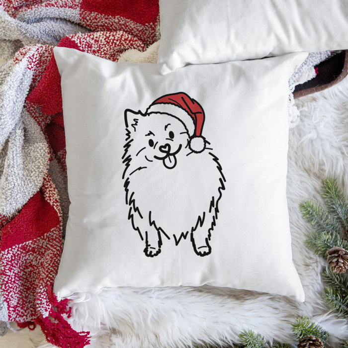 Doodled Santa Hat Dog Breed Throw Pillow Cover -50+ Breeds