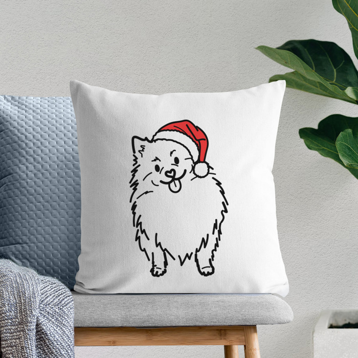 Doodled Santa Hat Dog Breed Throw Pillow Cover -50+ Breeds