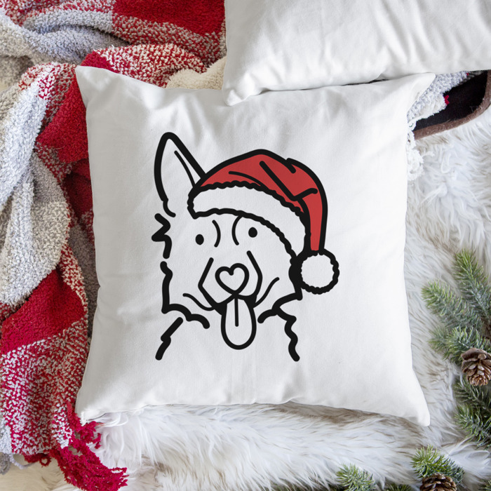 Doodled Santa Hat Dog Breed Throw Pillow Cover -50+ Breeds