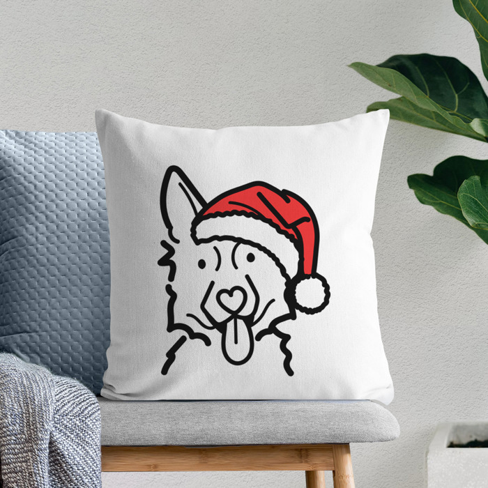 Doodled Santa Hat Dog Breed Throw Pillow Cover -50+ Breeds