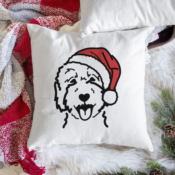 Doodled Santa Hat Dog Breed Throw Pillow Cover -50+ Breeds