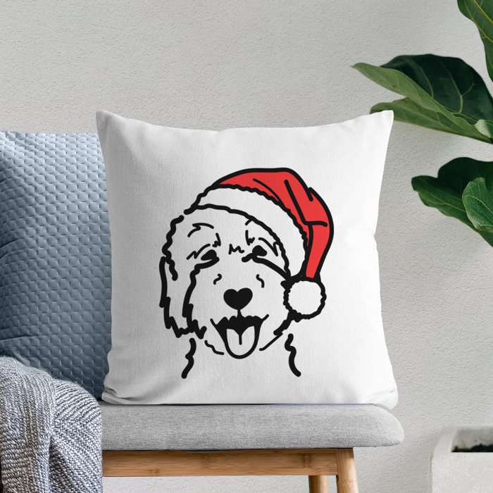 Doodled Santa Hat Dog Breed Throw Pillow Cover -50+ Breeds