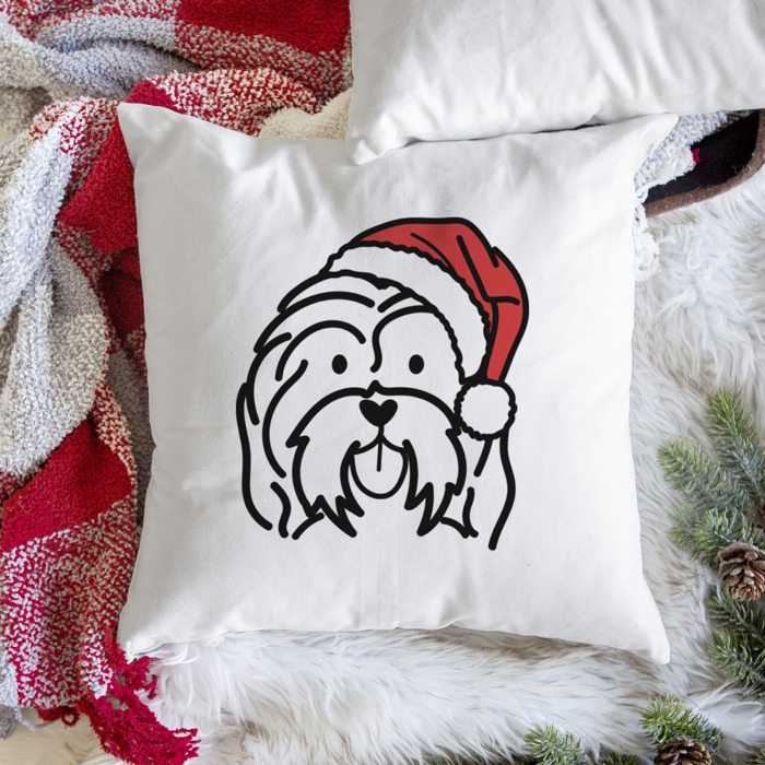 Doodled Santa Hat Dog Breed Throw Pillow Cover -50+ Breeds