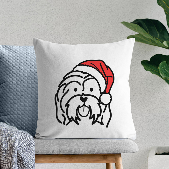 Doodled Santa Hat Dog Breed Throw Pillow Cover -50+ Breeds