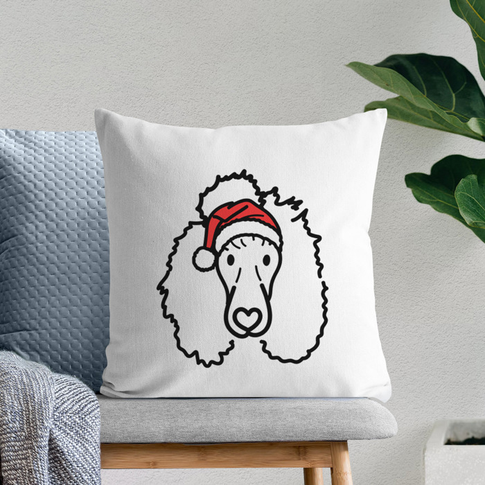 Doodled Santa Hat Dog Breed Throw Pillow Cover -50+ Breeds