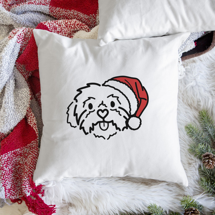 Doodled Santa Hat Dog Breed Throw Pillow Cover -50+ Breeds