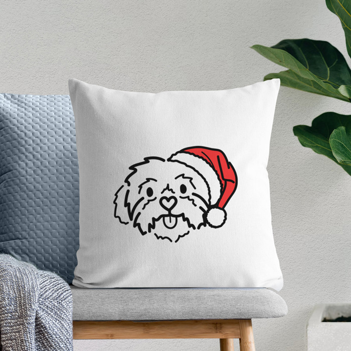 Doodled Santa Hat Dog Breed Throw Pillow Cover -50+ Breeds