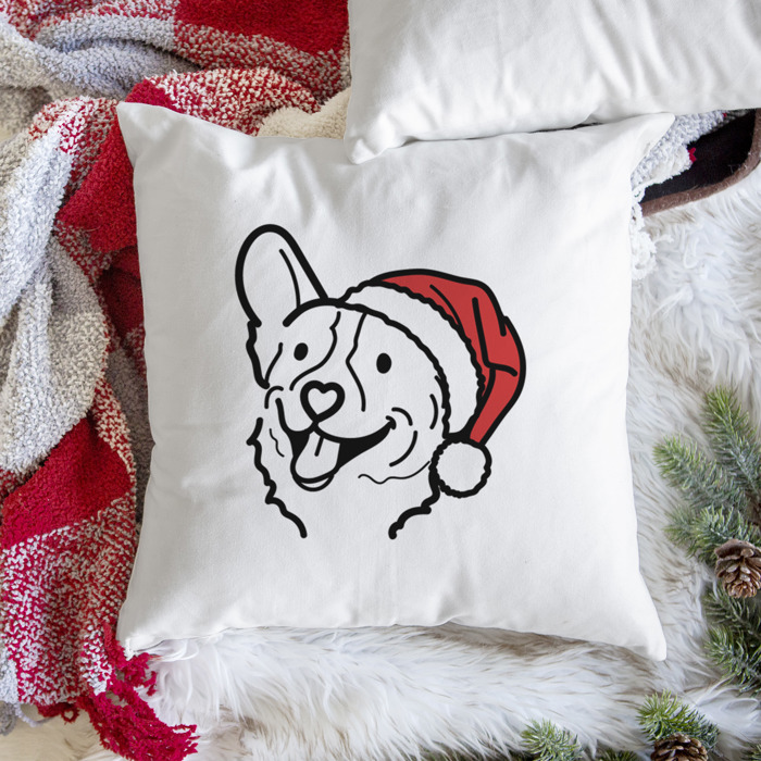 Doodled Santa Hat Dog Breed Throw Pillow Cover -50+ Breeds
