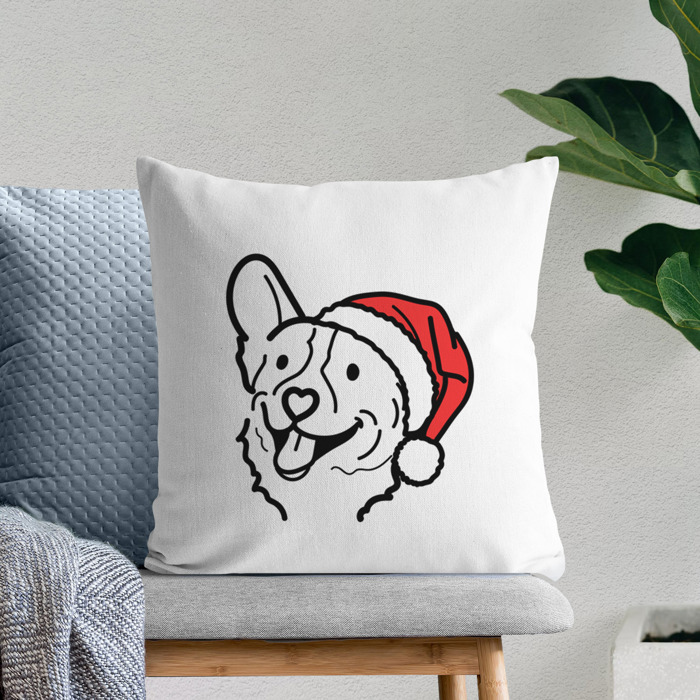 Doodled Santa Hat Dog Breed Throw Pillow Cover -50+ Breeds