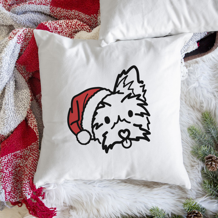 Doodled Santa Hat Dog Breed Throw Pillow Cover -50+ Breeds