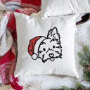 Yorkie Doodled Santa Hat Dog Breed Throw Pillow Cover -50+ Breeds