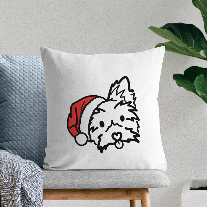 Doodled Santa Hat Dog Breed Throw Pillow Cover -50+ Breeds
