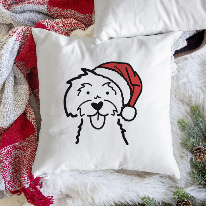 Doodled Santa Hat Dog Breed Throw Pillow Cover -50+ Breeds
