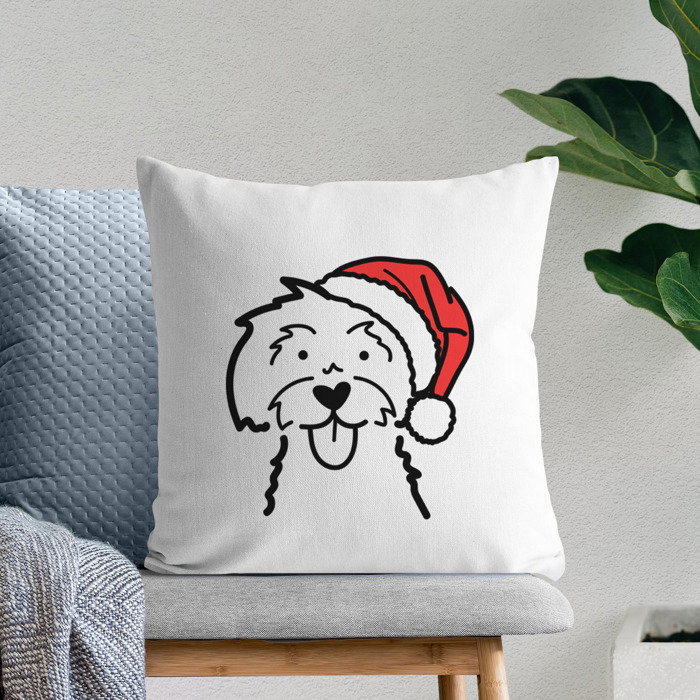 Doodled Santa Hat Dog Breed Throw Pillow Cover -50+ Breeds