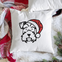 Mini Schnauzer Doodled Santa Hat Dog Breed Throw Pillow Cover -50+ Breeds