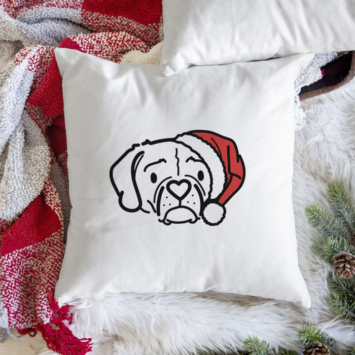 Doodled Santa Hat Dog Breed Throw Pillow Cover -50+ Breeds