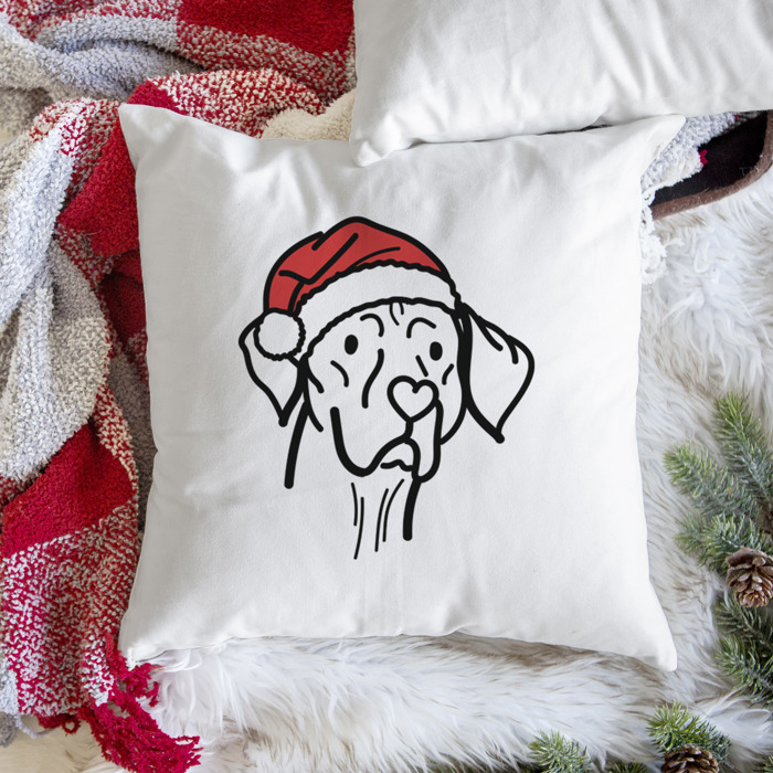 Doodled Santa Hat Dog Breed Throw Pillow Cover -50+ Breeds