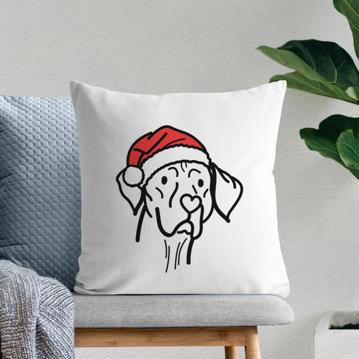 Doodled Santa Hat Dog Breed Throw Pillow Cover -50+ Breeds