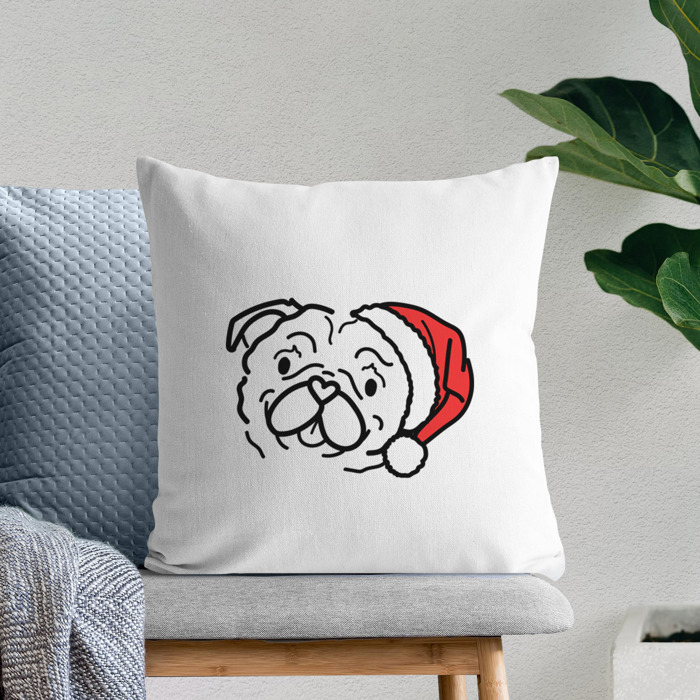 Doodled Santa Hat Dog Breed Throw Pillow Cover -50+ Breeds