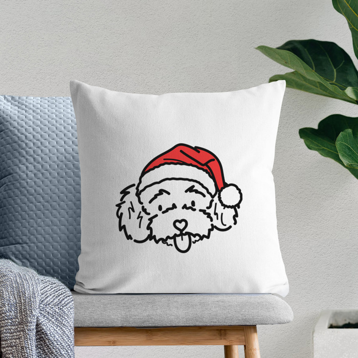 Doodled Santa Hat Dog Breed Throw Pillow Cover -50+ Breeds