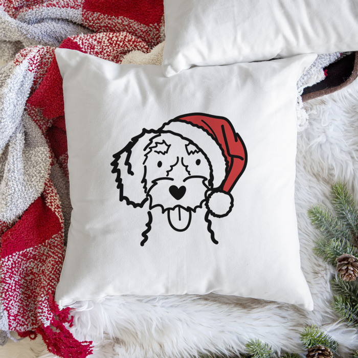 Doodled Santa Hat Dog Breed Throw Pillow Cover -50+ Breeds