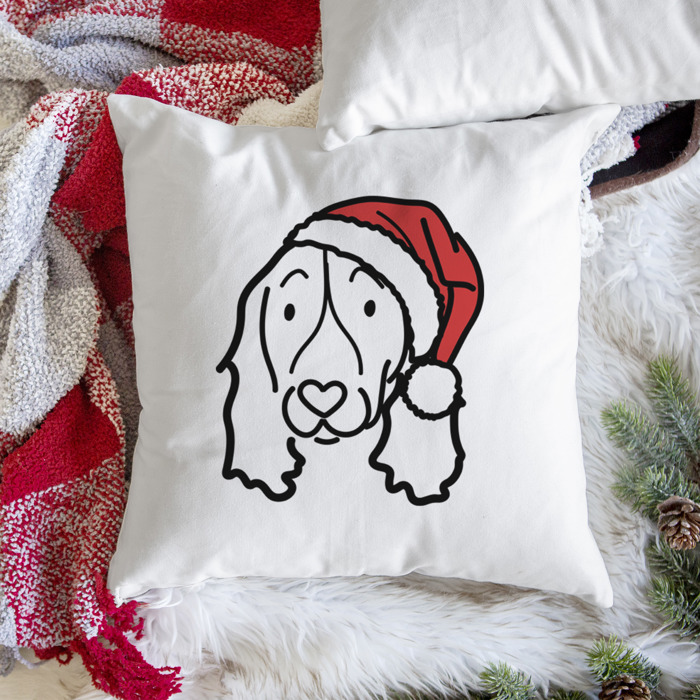Doodled Santa Hat Dog Breed Throw Pillow Cover -50+ Breeds