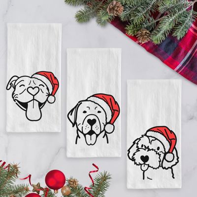 Doodled Santa Hat Dog  Breed Tea Towel - 50+ Breeds