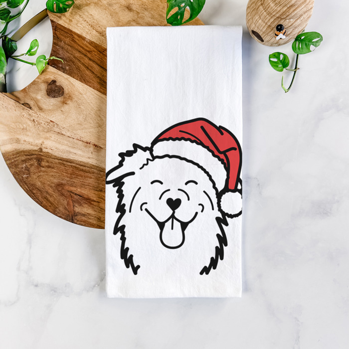 Doodled Santa Hat Dog  Breed Tea Towel - 50+ Breeds