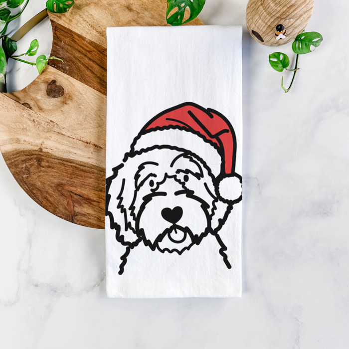 Doodled Santa Hat Dog  Breed Tea Towel - 50+ Breeds
