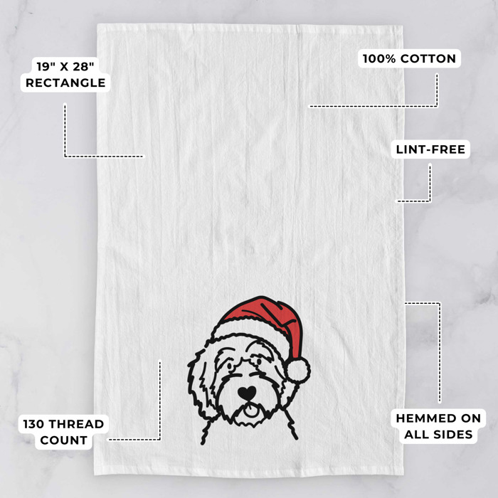 Doodled Santa Hat Dog  Breed Tea Towel - 50+ Breeds