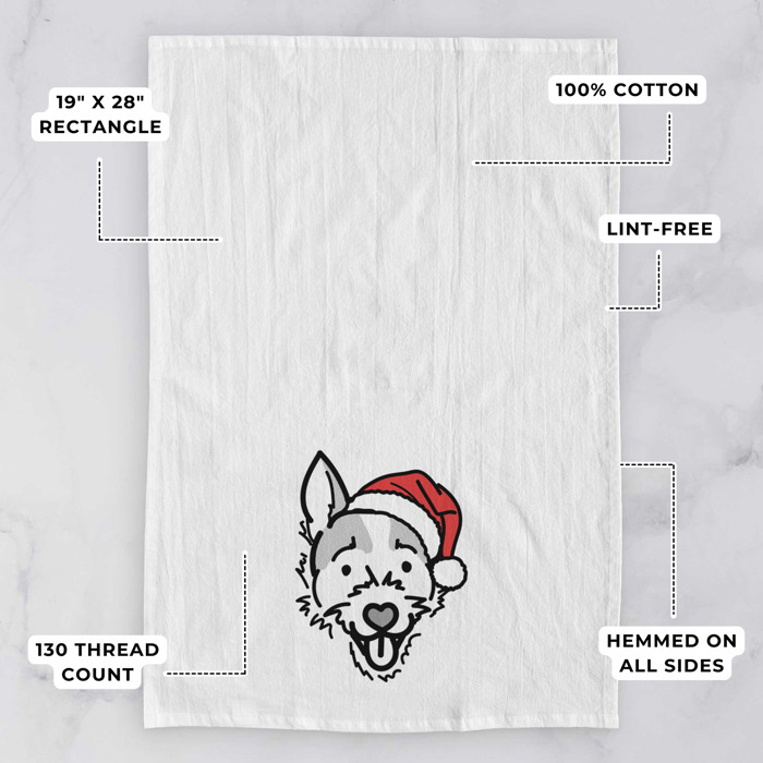 Doodled Santa Hat Dog  Breed Tea Towel - 50+ Breeds