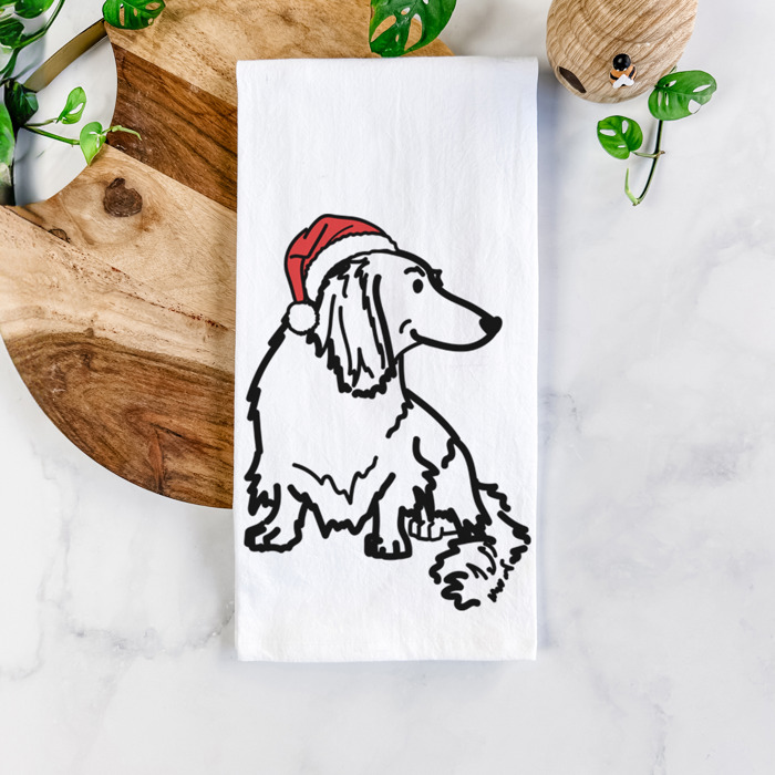 Doodled Santa Hat Dog  Breed Tea Towel - 50+ Breeds