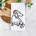 Long Hair Dachshund Doodled Santa Hat Dog  Breed Tea Towel - 50+ Breeds