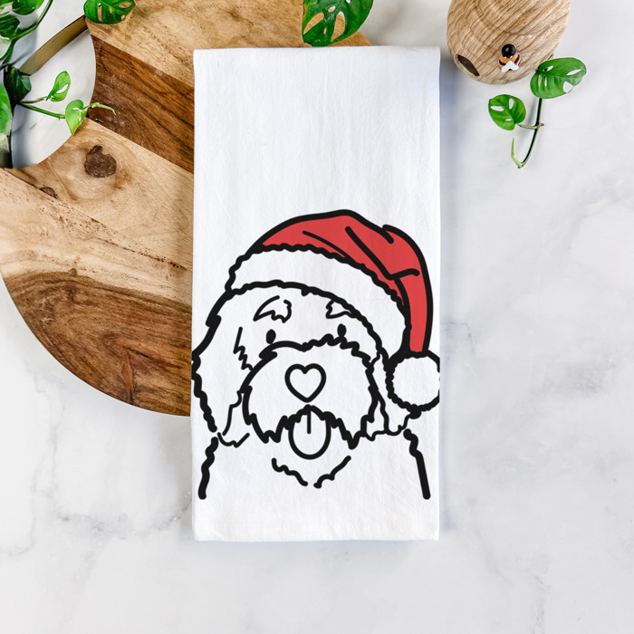 Doodled Santa Hat Dog  Breed Tea Towel - 50+ Breeds