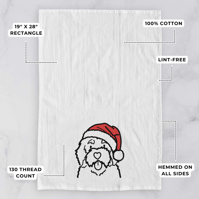 Doodled Santa Hat Dog  Breed Tea Towel - 50+ Breeds