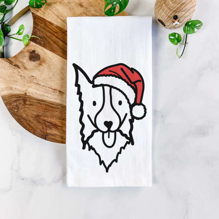 Doodled Santa Hat Dog  Breed Tea Towel - 50+ Breeds