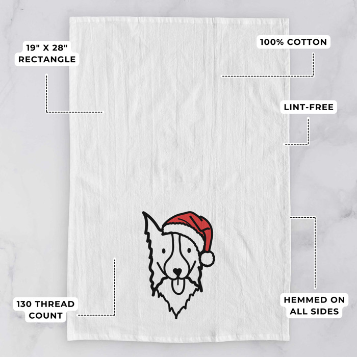 Doodled Santa Hat Dog  Breed Tea Towel - 50+ Breeds