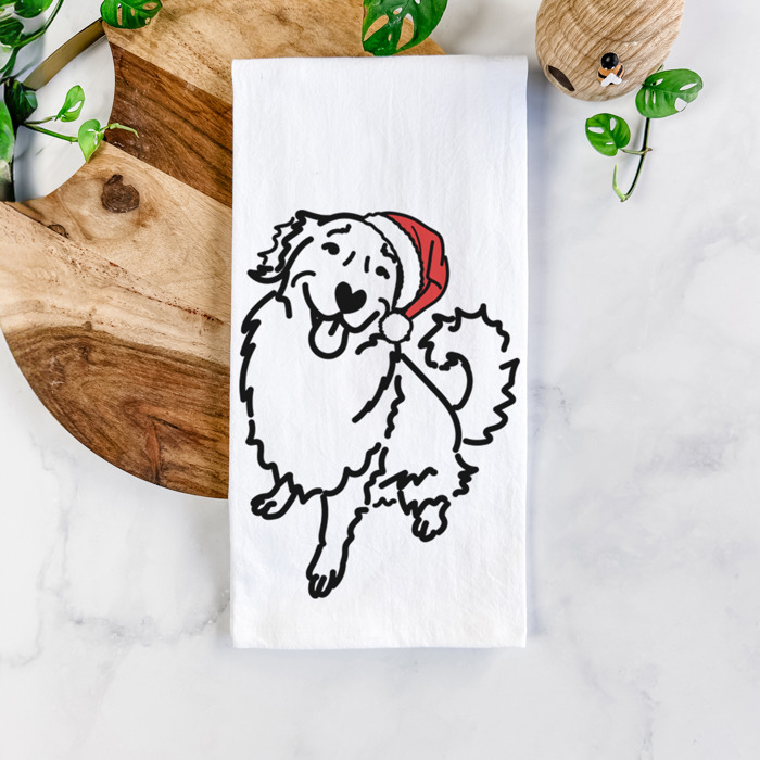 Doodled Santa Hat Dog  Breed Tea Towel - 50+ Breeds