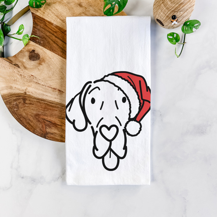 Doodled Santa Hat Dog  Breed Tea Towel - 50+ Breeds