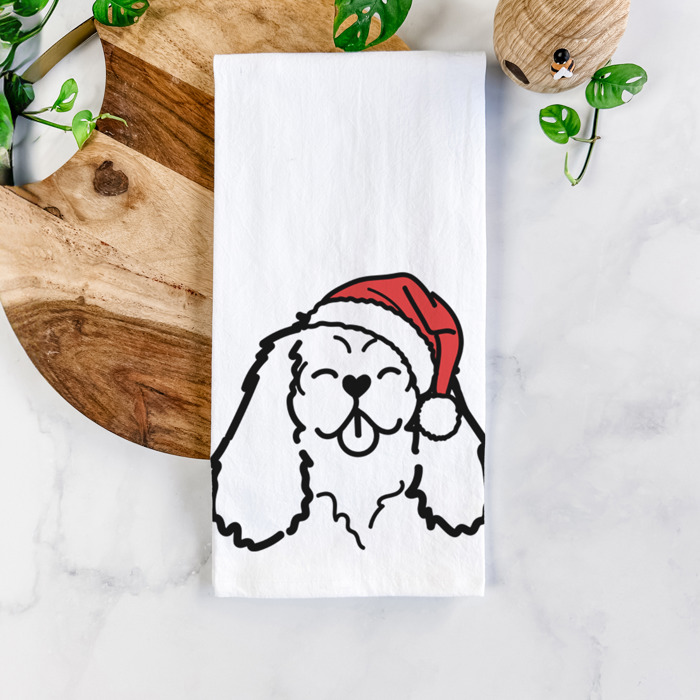 Doodled Santa Hat Dog  Breed Tea Towel - 50+ Breeds