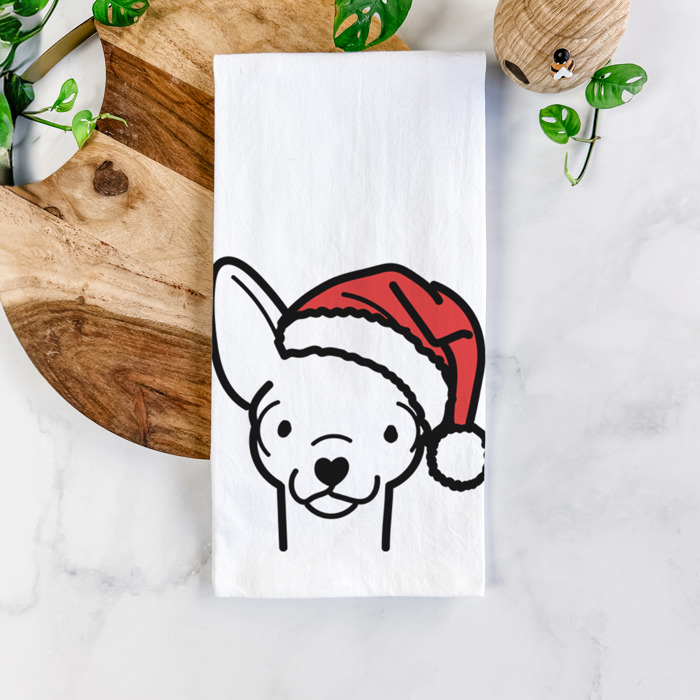 Doodled Santa Hat Dog  Breed Tea Towel - 50+ Breeds